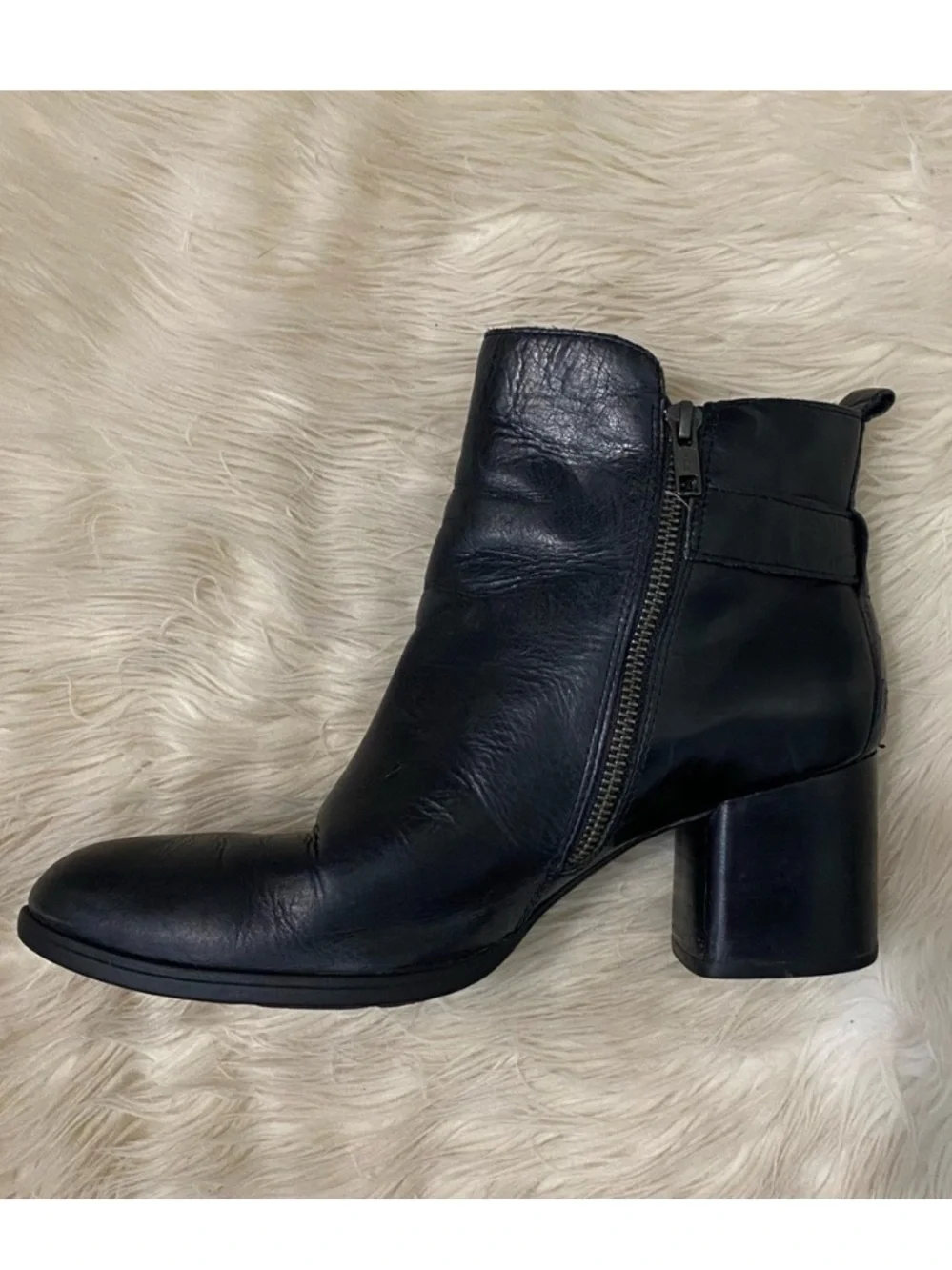 Born Gillian Ankle Boots Black Leather Buckle Heeled Moto Booties Neutral 9.5